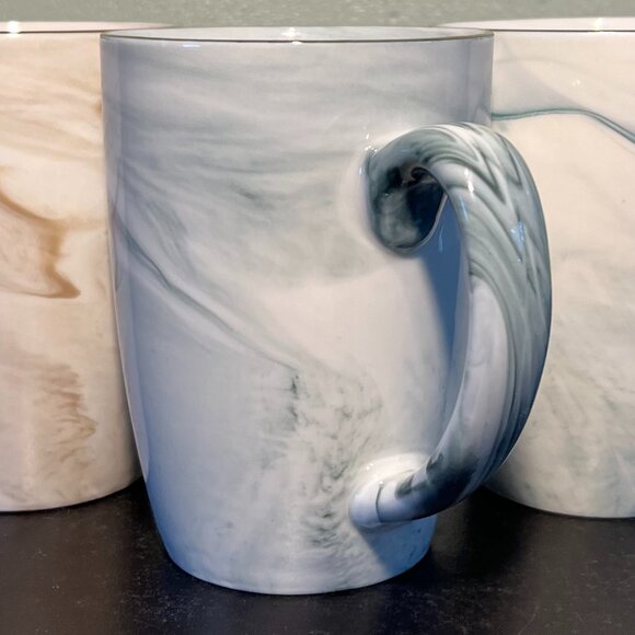 Trio of HOOMEET Marbleized Swirl Pattern Porcelain Mugs ~ Gray, Green & Brown - Picture 5 of 9